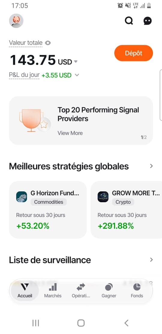 Résultat élève Gold Empire, solde 143 $