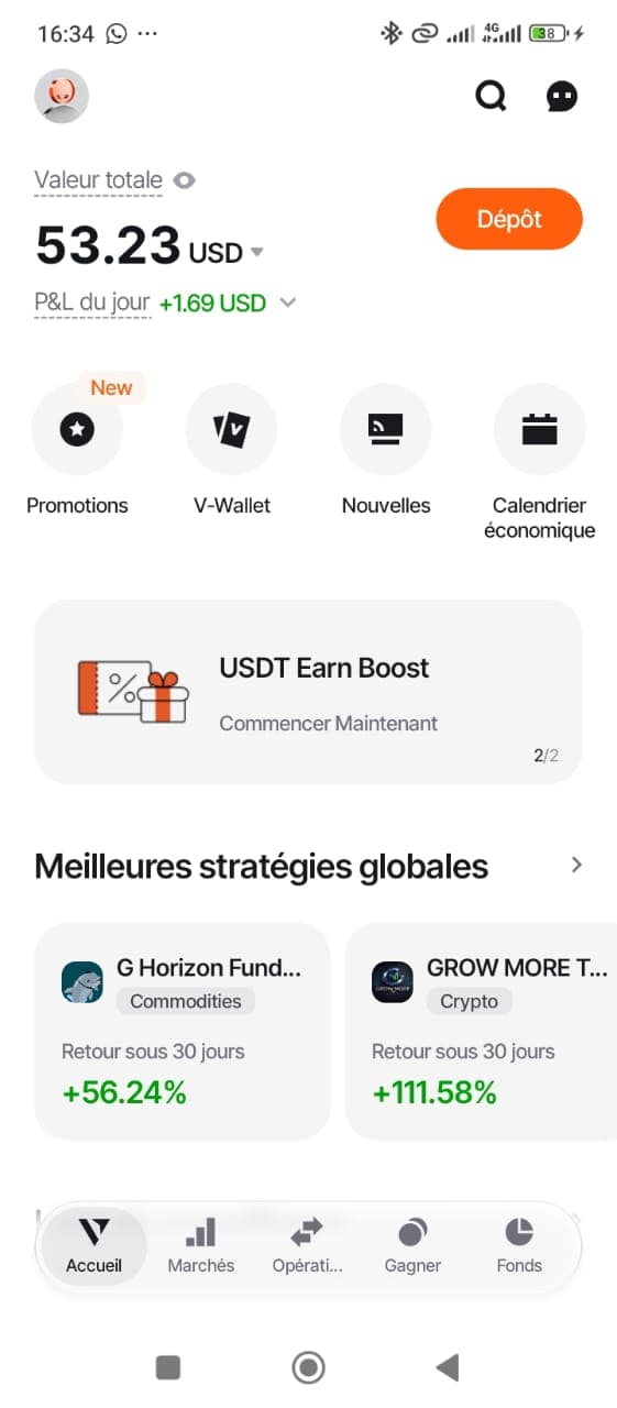 Résultat élève Gold Empire, solde 53 $